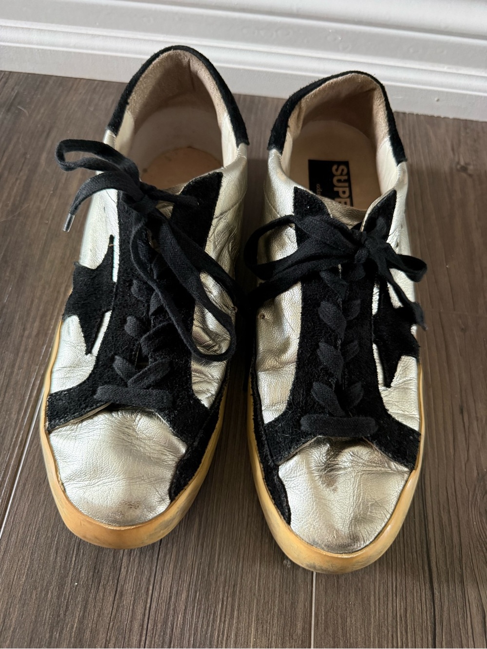 Golden Goose Silver Distressed Sneakers Size 39